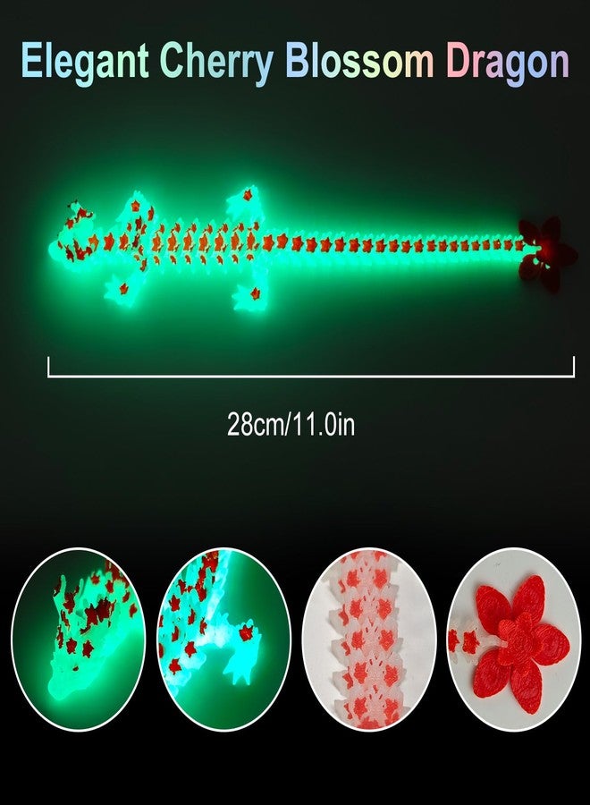 oyeftp 3D Printed Cherry Blossom Crystal Dragon Glow in The Dark Articulated Animals Fidget Toy Cool Crystal 3D Print Dinosaur Toys for Teens, Stocking Easter Basket Stuffers (Noctilucent red) - Image 2